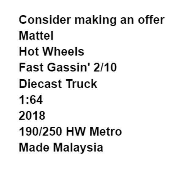 Mattel Hot Wheels Fast Gassin 2/10 Diecast Truck 190/250 HW Metro 2018 Blue - Picture 2 of 12